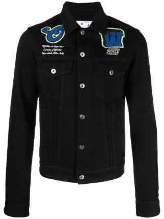 Off White logo applique Denim Jacket Black FARFETCH