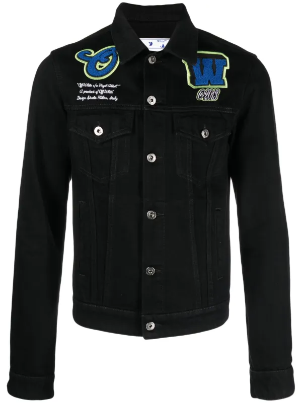 Off White logo applique denim jacket men Cotton L Black