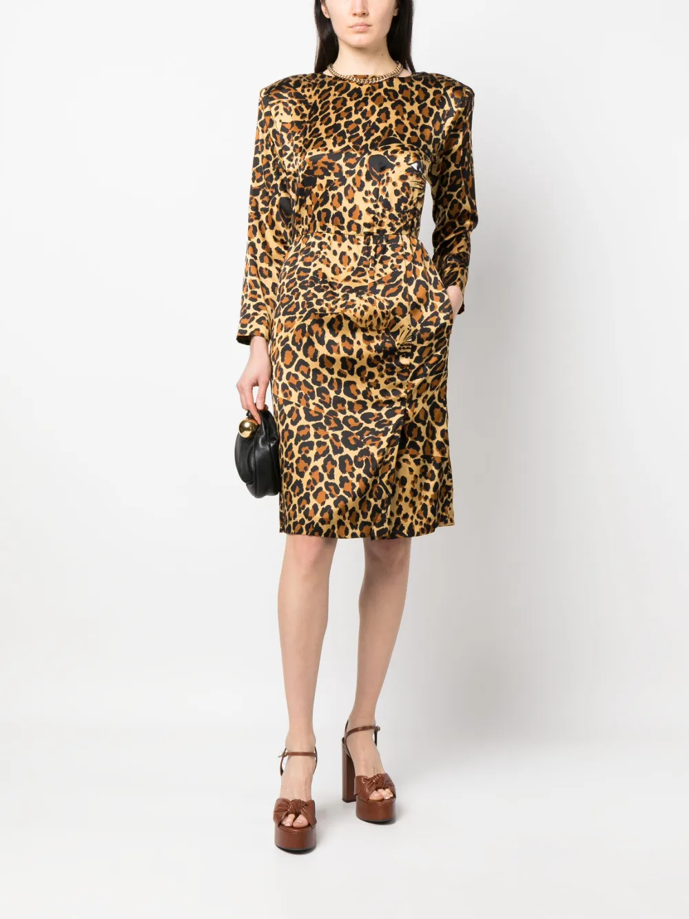 Pre-owned Saint Laurent 1980s Leopard Print Silk Dress In Brown