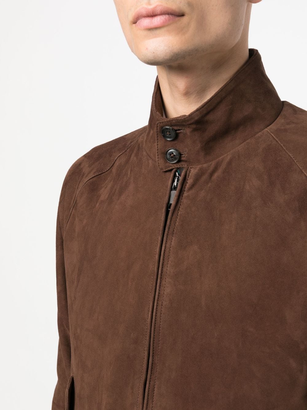 Shop Baracuta Zip-up Suede Leather Jacket In Brown