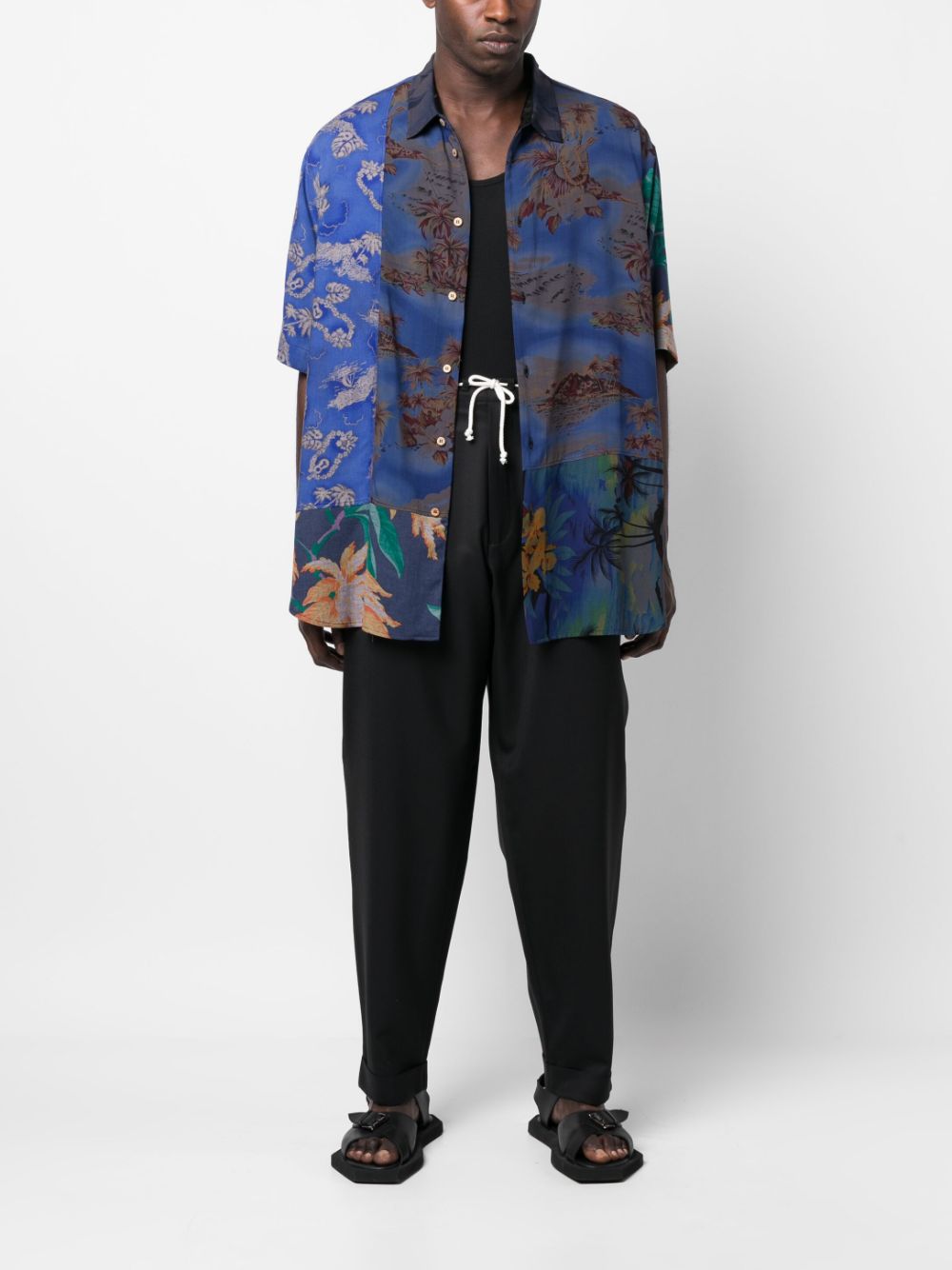 Shop Magliano All-over Graphic-print Patchwork Shirt In Blue