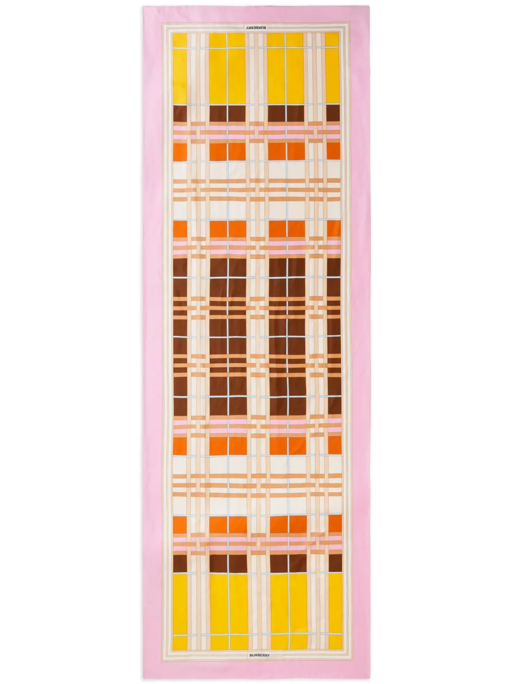 Burberry Abstract Check Print Silk Scarf In Candy Pink