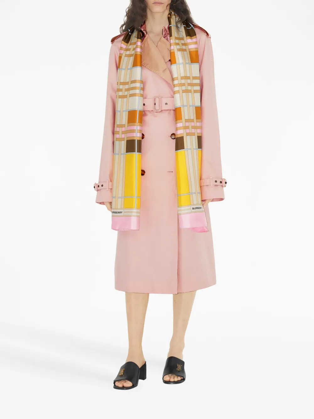 Burberry Abstract Check Print Silk Scarf In Pink