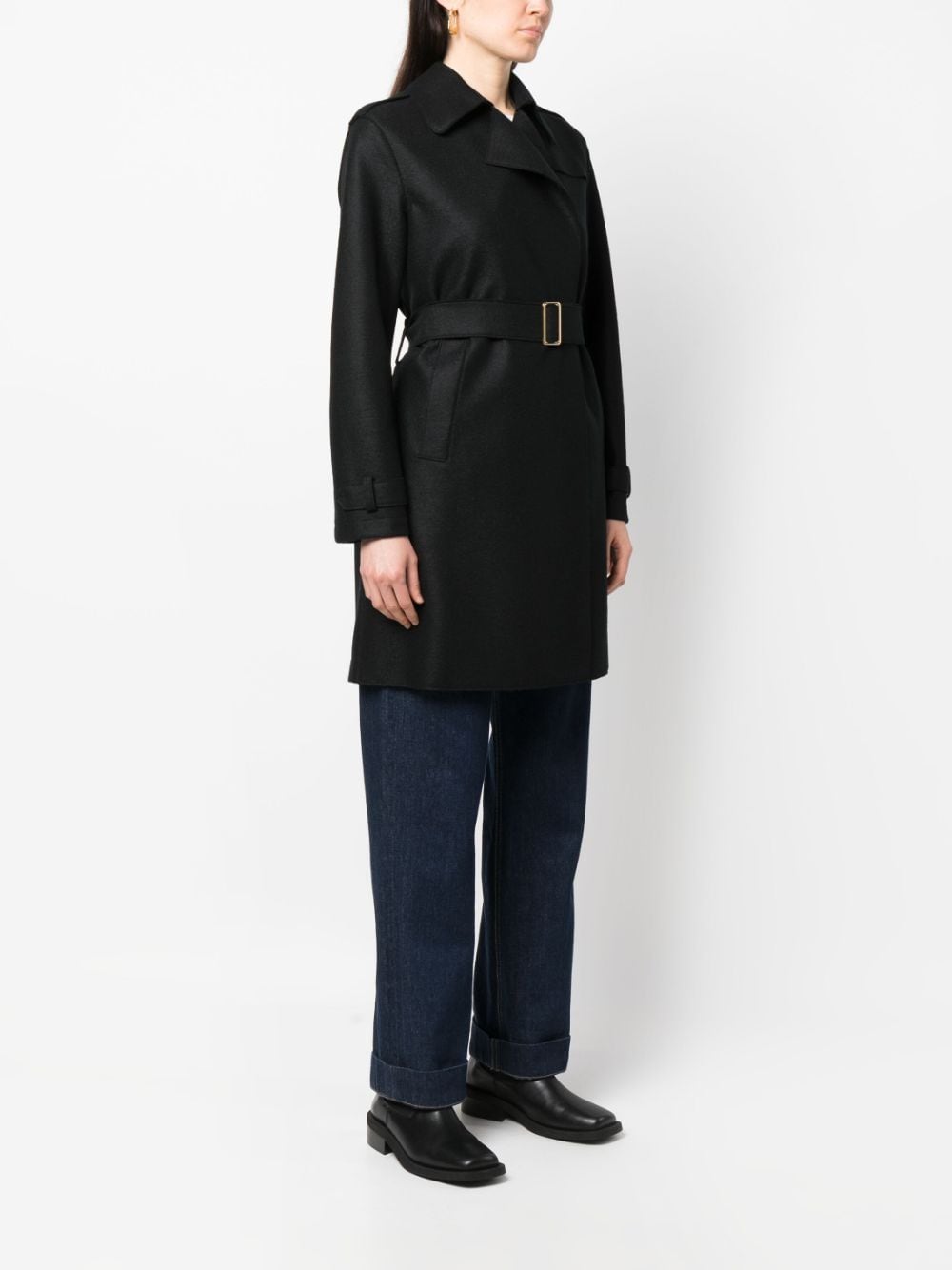Shop Harris Wharf London Buckle-belt Virgin-wool Trench Coat In Black