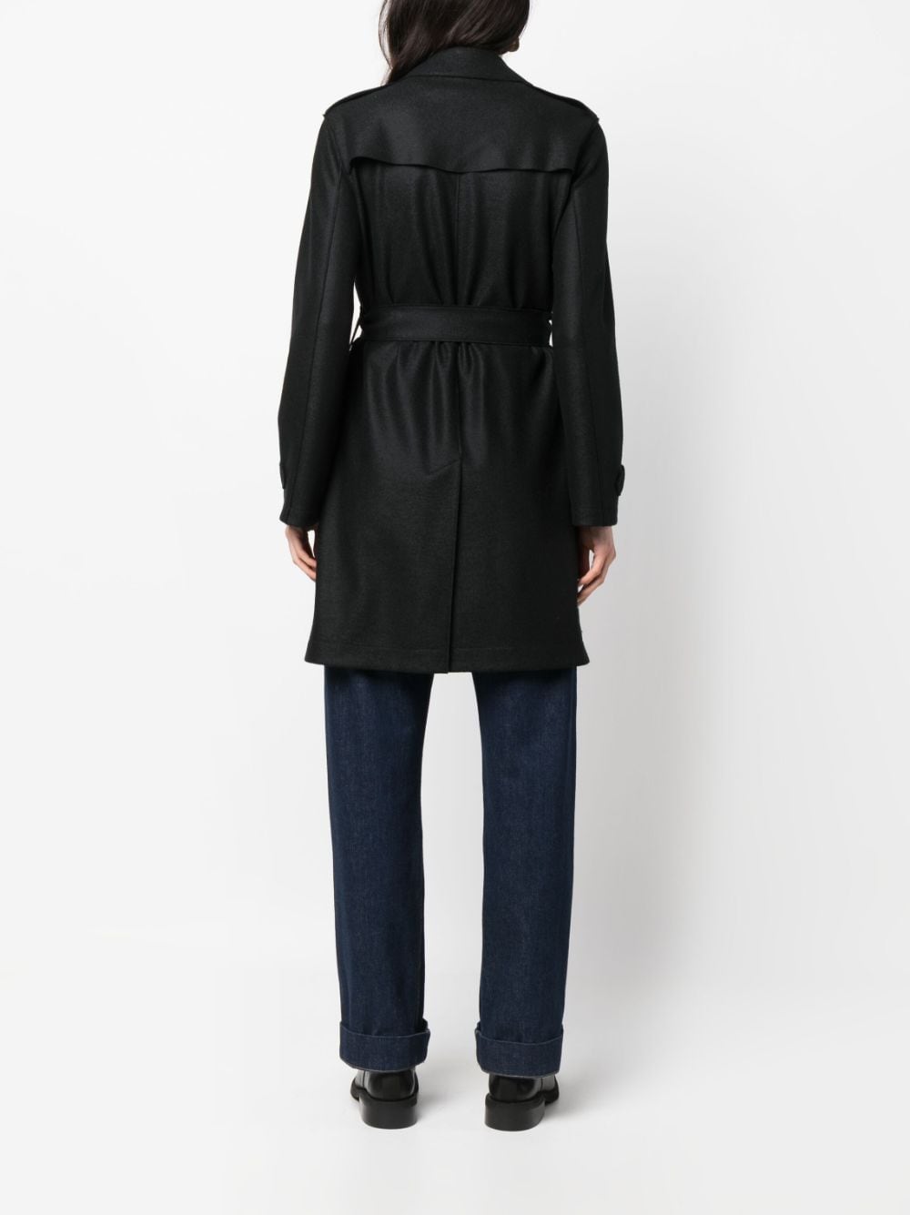 Shop Harris Wharf London Buckle-belt Virgin-wool Trench Coat In Black