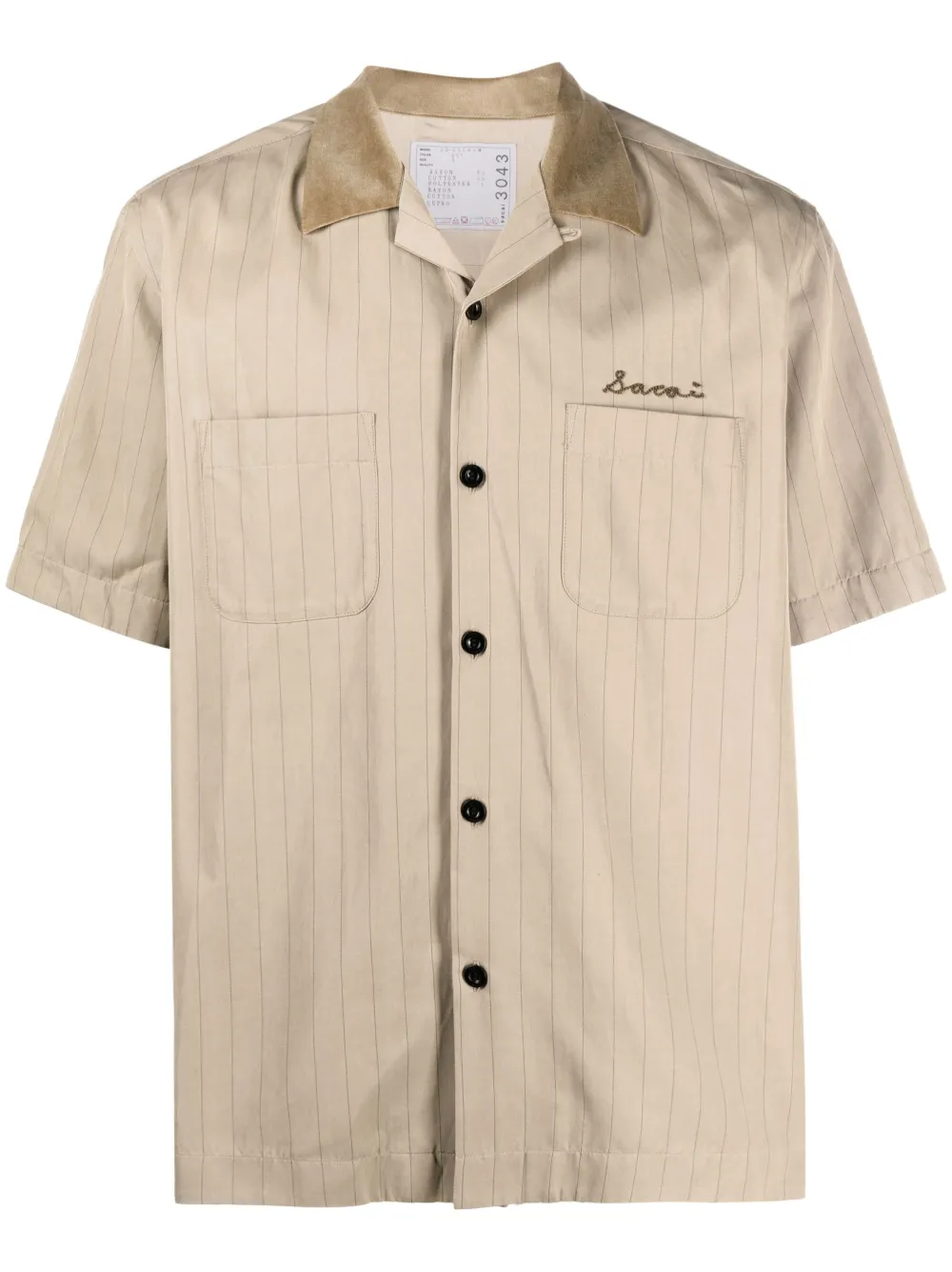 sacai embroidered-logo striped shirt - Neutrals