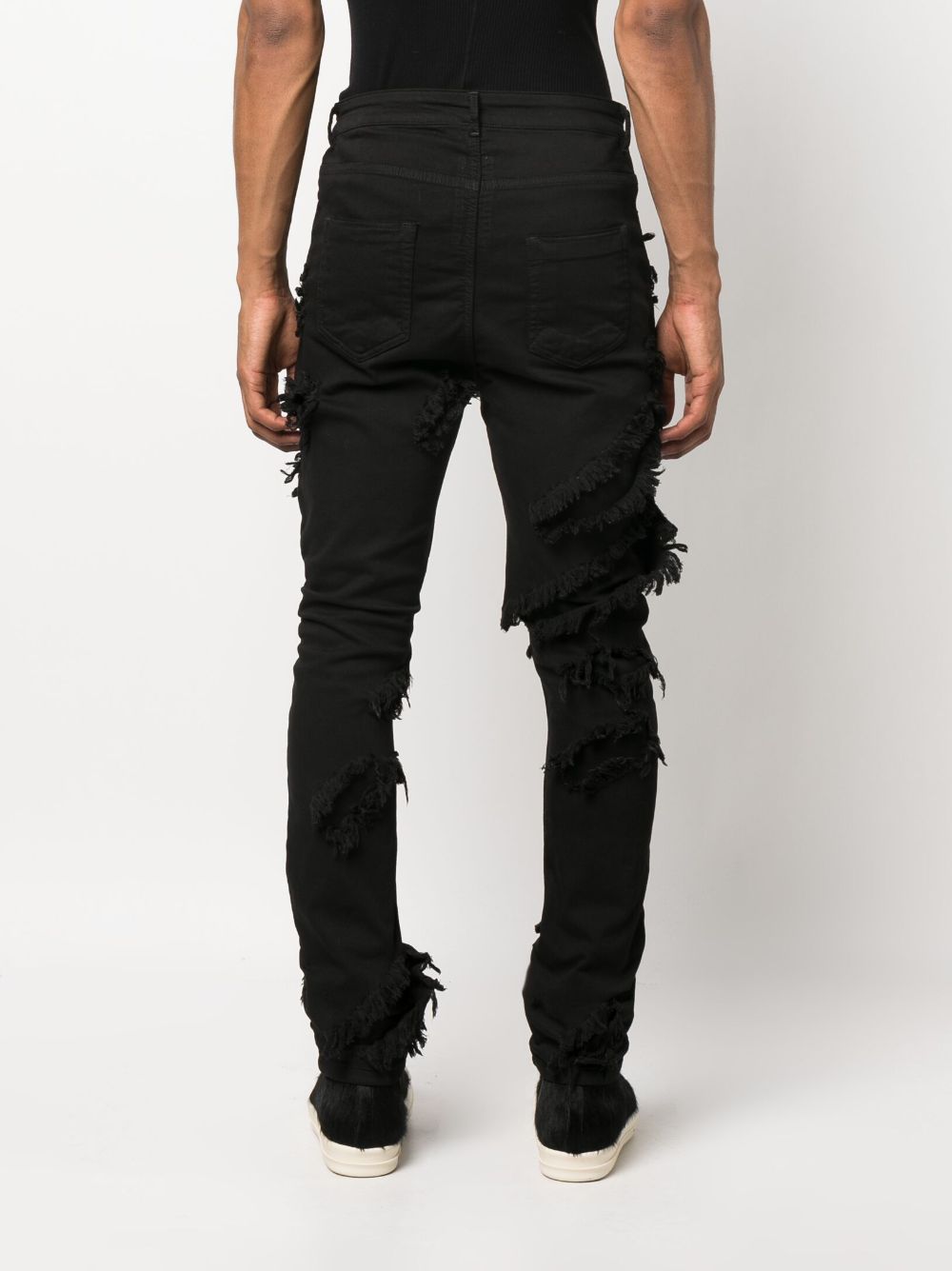 Shop Rick Owens Distressed Slim-cut Jeans In Black