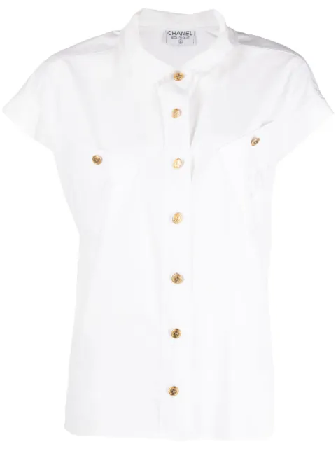 CHANEL Pre-Owned 1980s cap sleeves cotton shirt