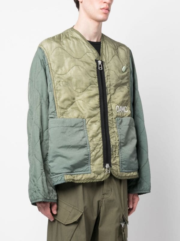 OAMC Re:Work contrast-sleeve Embroidered Padded Jacket - Farfetch