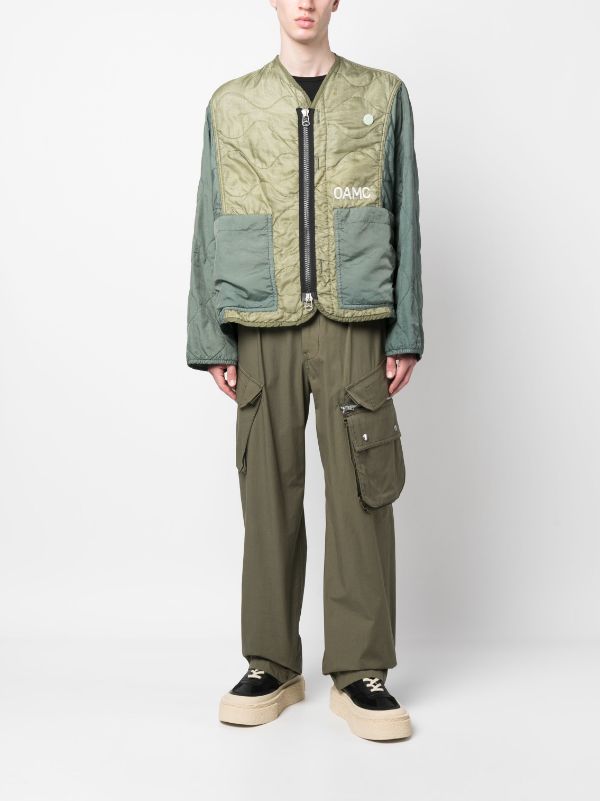 OAMC Re:Work contrast-sleeve Embroidered Padded Jacket - Farfetch