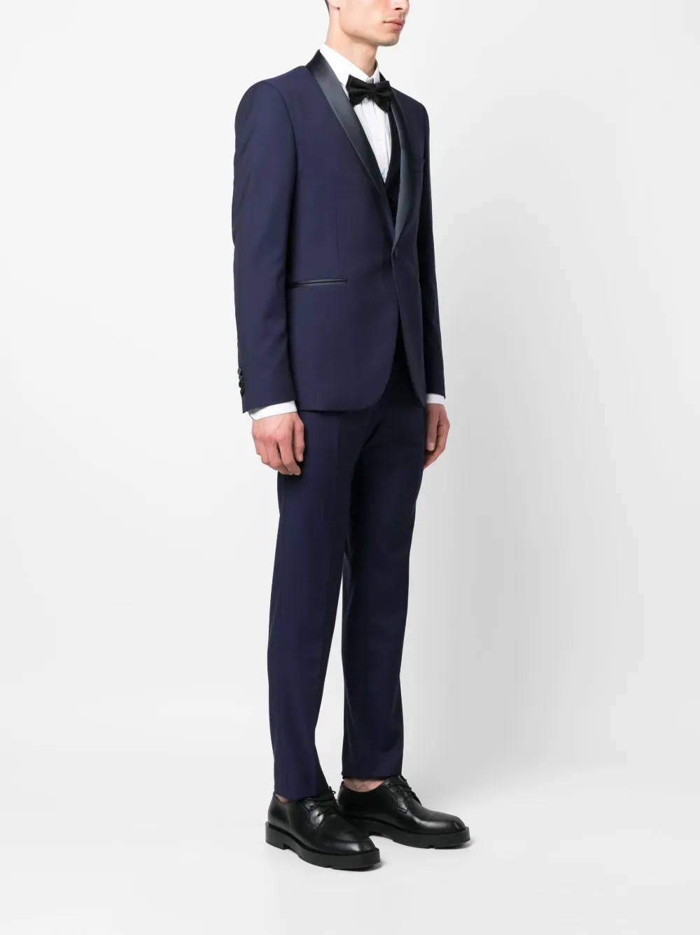 Tagliatore Driedelig pak met satijnen afwerking Blauw