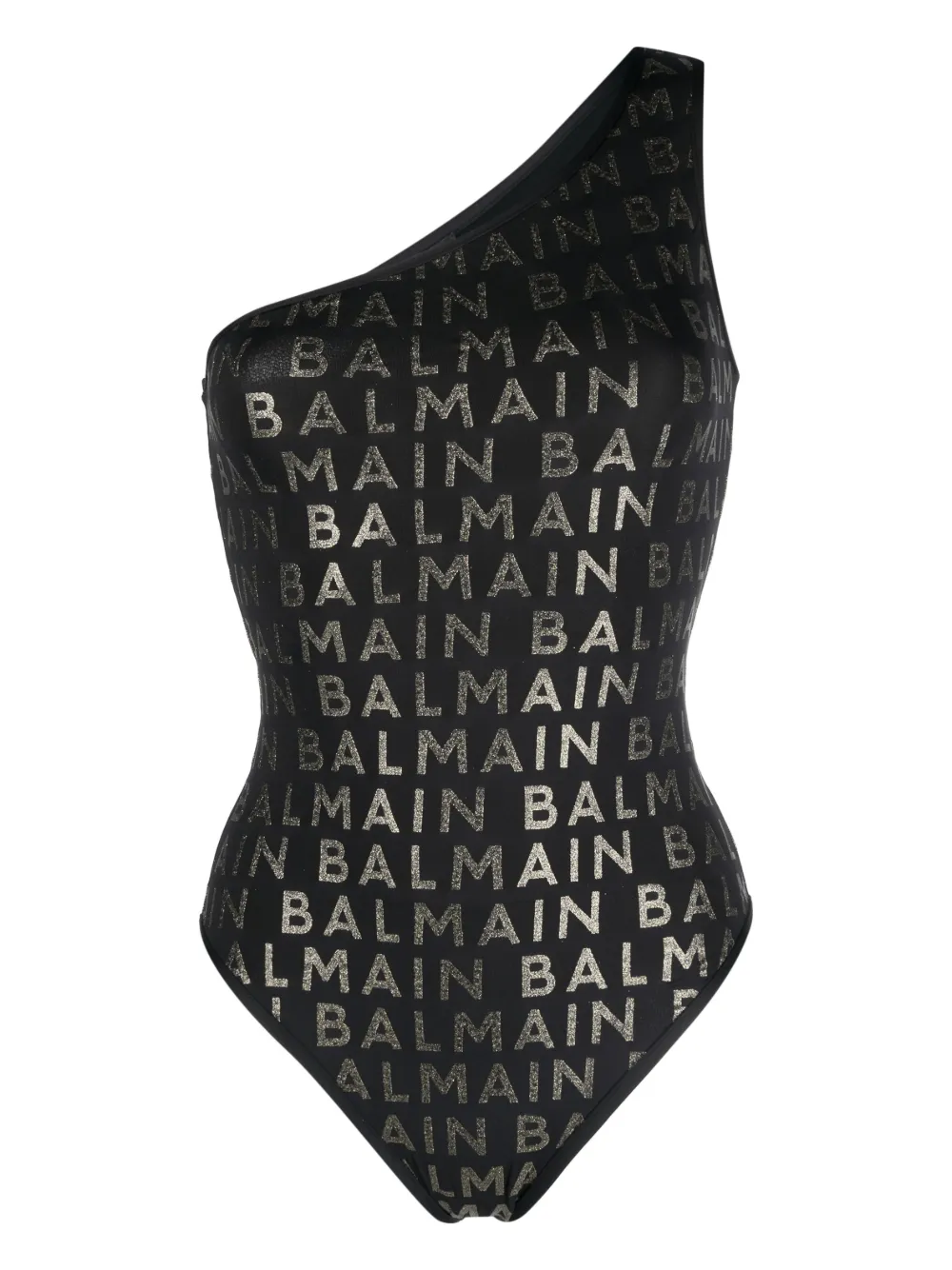 BALMAIN 亮片金葱LOGO单肩连体泳衣