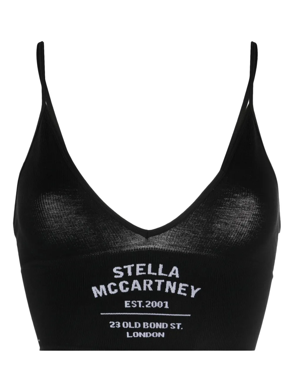 Stella Mccartney Logo-print Ribbed Knit Bra In Black