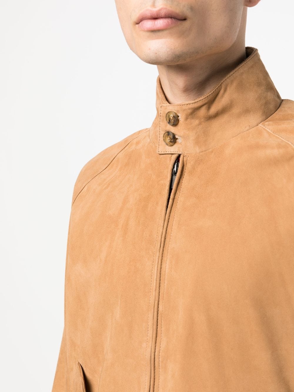 Shop Baracuta Zip-up Suede Leather Jacket In Neutrals