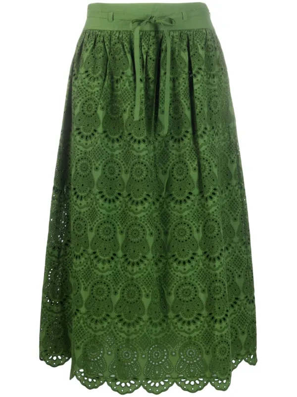 Ulla Johnson Clarabella Eyelet-detail Skirt in Green