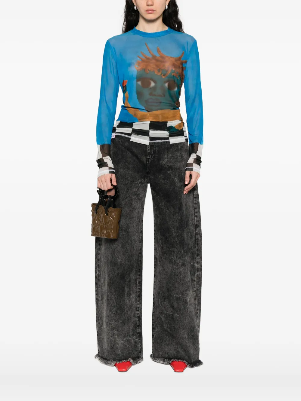 Charles Jeffrey Loverboy Powermesh T-shirt met lange mouwen Blauw