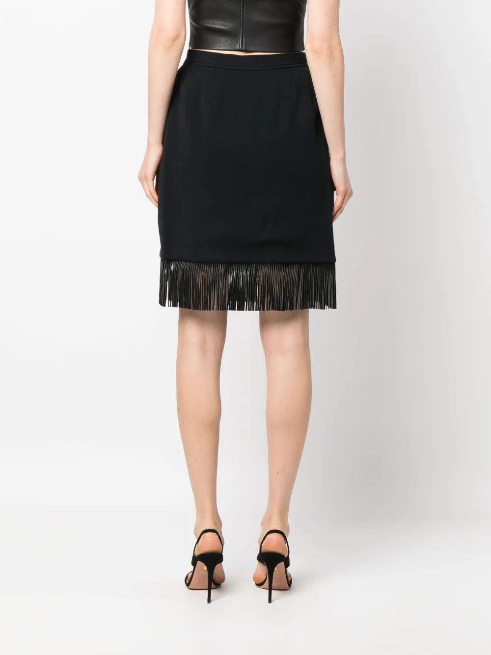 Pre-owned Saint Laurent 1970s Fringed Wool Skirt In Black