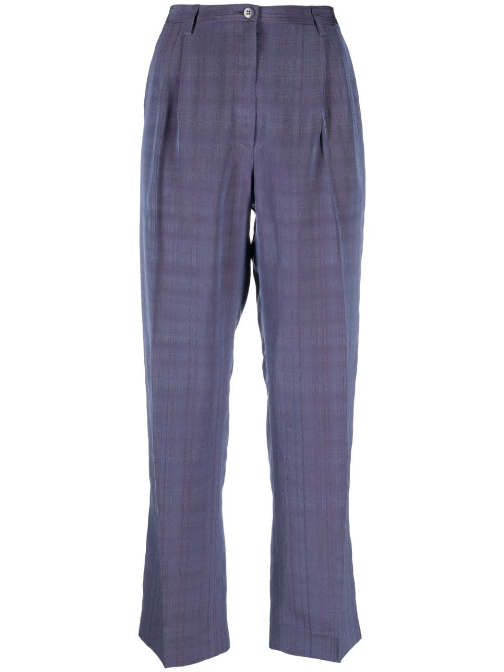 Pre-owned Giorgio Armani 2000s Iridescent Effect Plaid Trousers In Purple