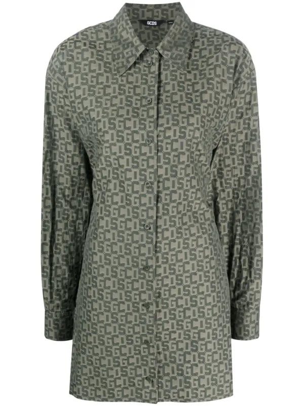 Gcds Logo-print Shirt Dress - Green
