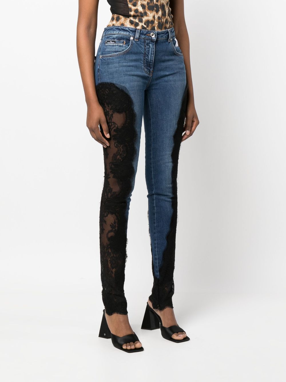 Shop Dolce & Gabbana Lace-insert Skinny Jeans In Blau