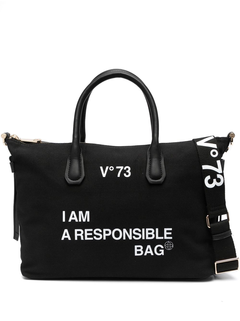 V73 Responsability Tote Bag In Black