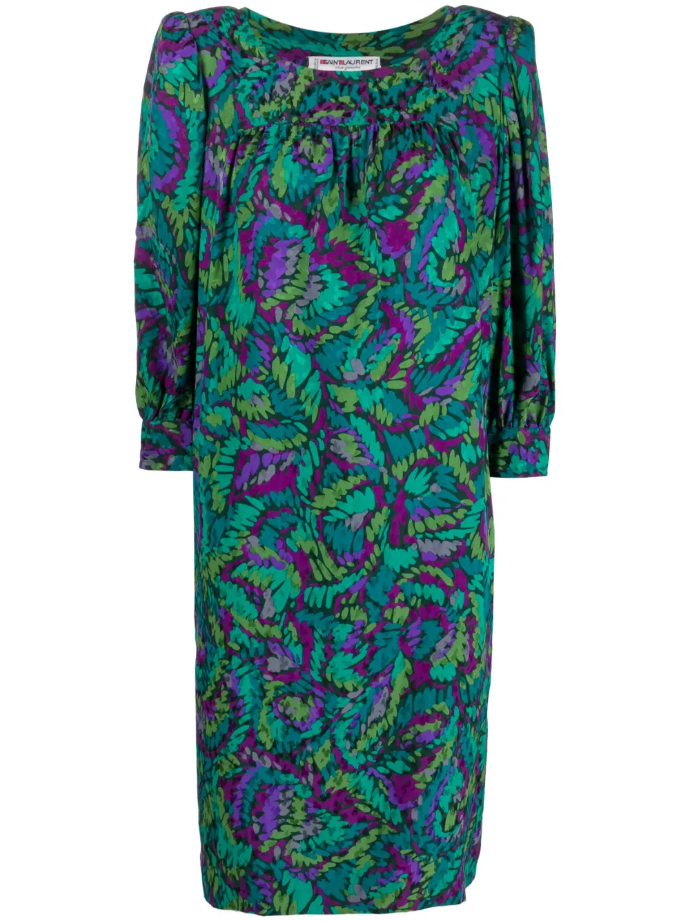 Pre-owned Saint Laurent 1980s Plant Print Knee-length Dress In Green