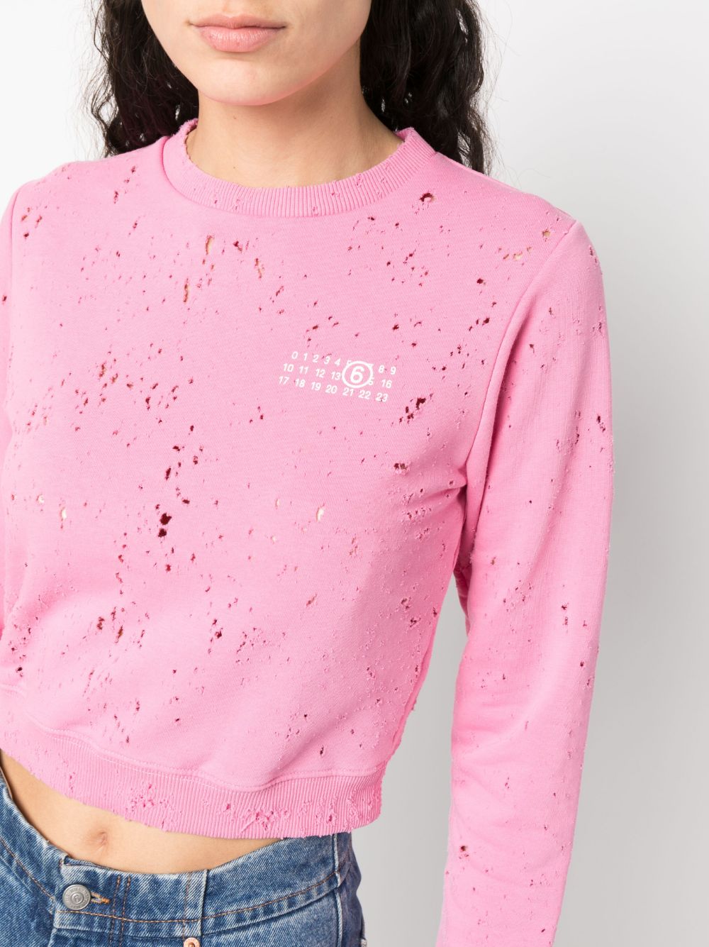 Shop Mm6 Maison Margiela Distressed Logo-print Sweatshirt In Pink