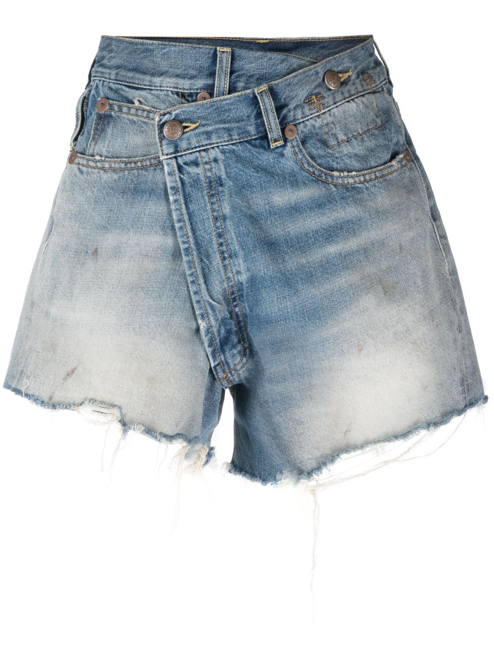 Shop R13 Crossover Distressed Denim Shorts In Blau