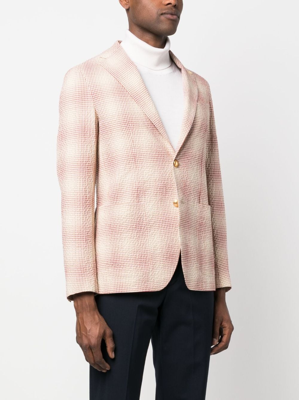 Shop Tagliatore Check-pattern Seersucker Blazer In Nude