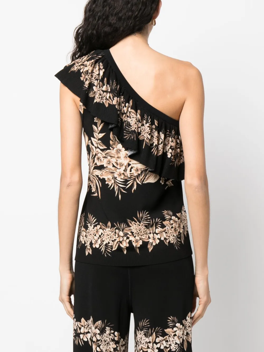 Twinset Floral-print Asymmetric Top In Black