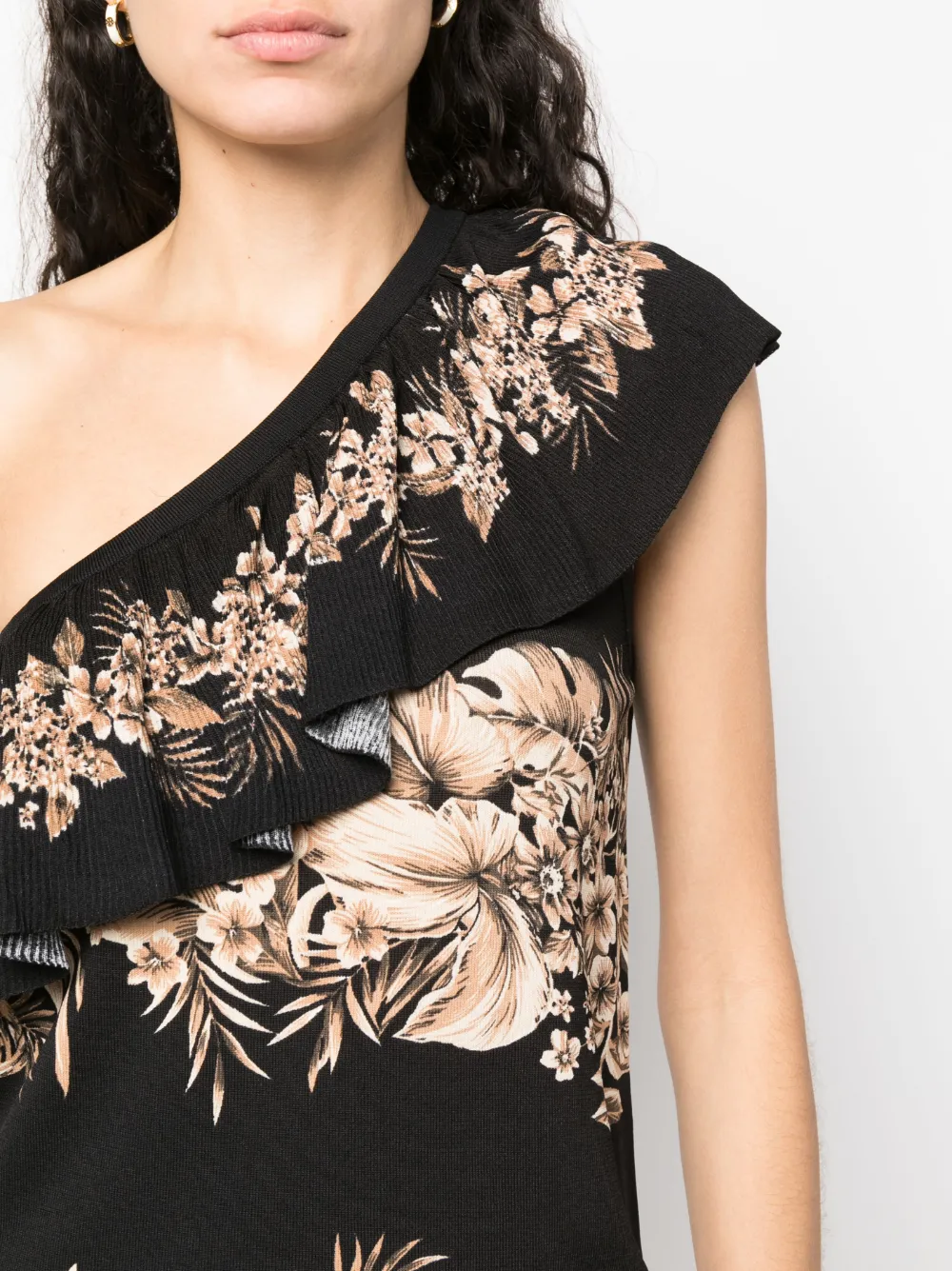 Twinset Floral-print Asymmetric Top In Black