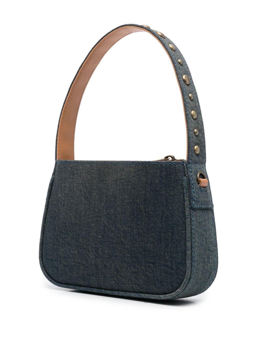 Shop Blumarine Rhinestone-logo Denim Mini Bag In Blue