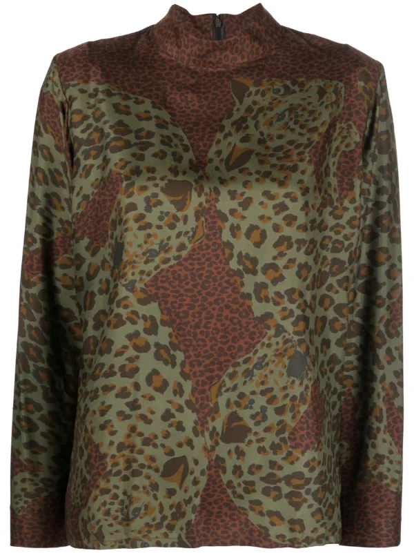 Saint Laurent Pre-Owned 1980s レオパード シルクブラウス | グリーン 
