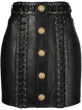 Balmain eyelet-embellished buttoned leather miniskirt - Black