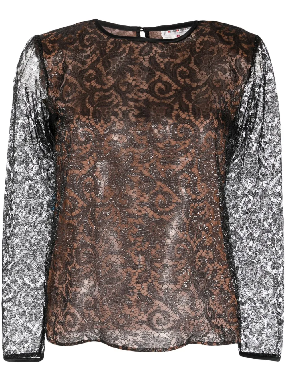 Pre-owned Saint Laurent 1980s Lurex Sheer Lace Blouse In Black