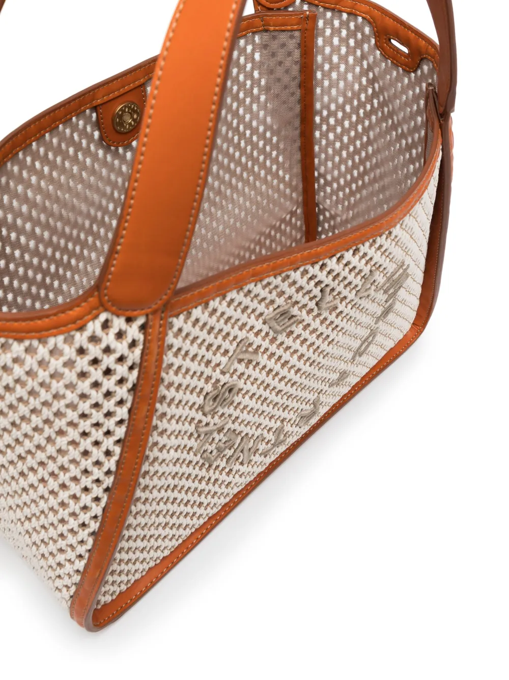 Stella Mccartney Embroidered-logo Rope Tote Bag In Brown