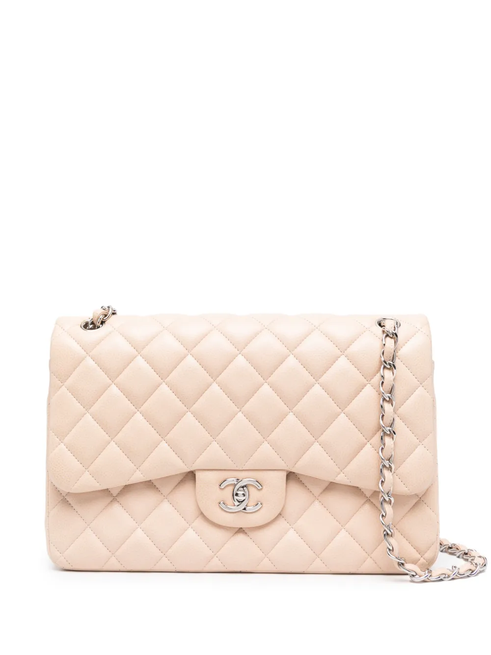 Pre-owned Chanel 2014 Double Flap Jumbo Shoulder Bag In Neutrals