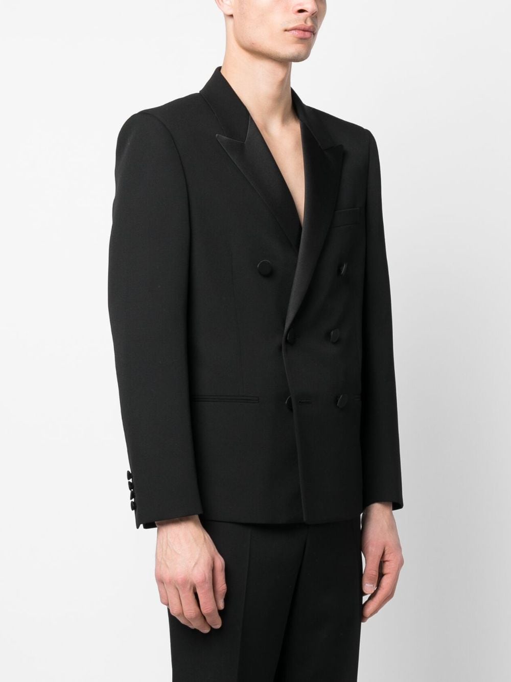 saint laurent double-breasted wool blazer - black