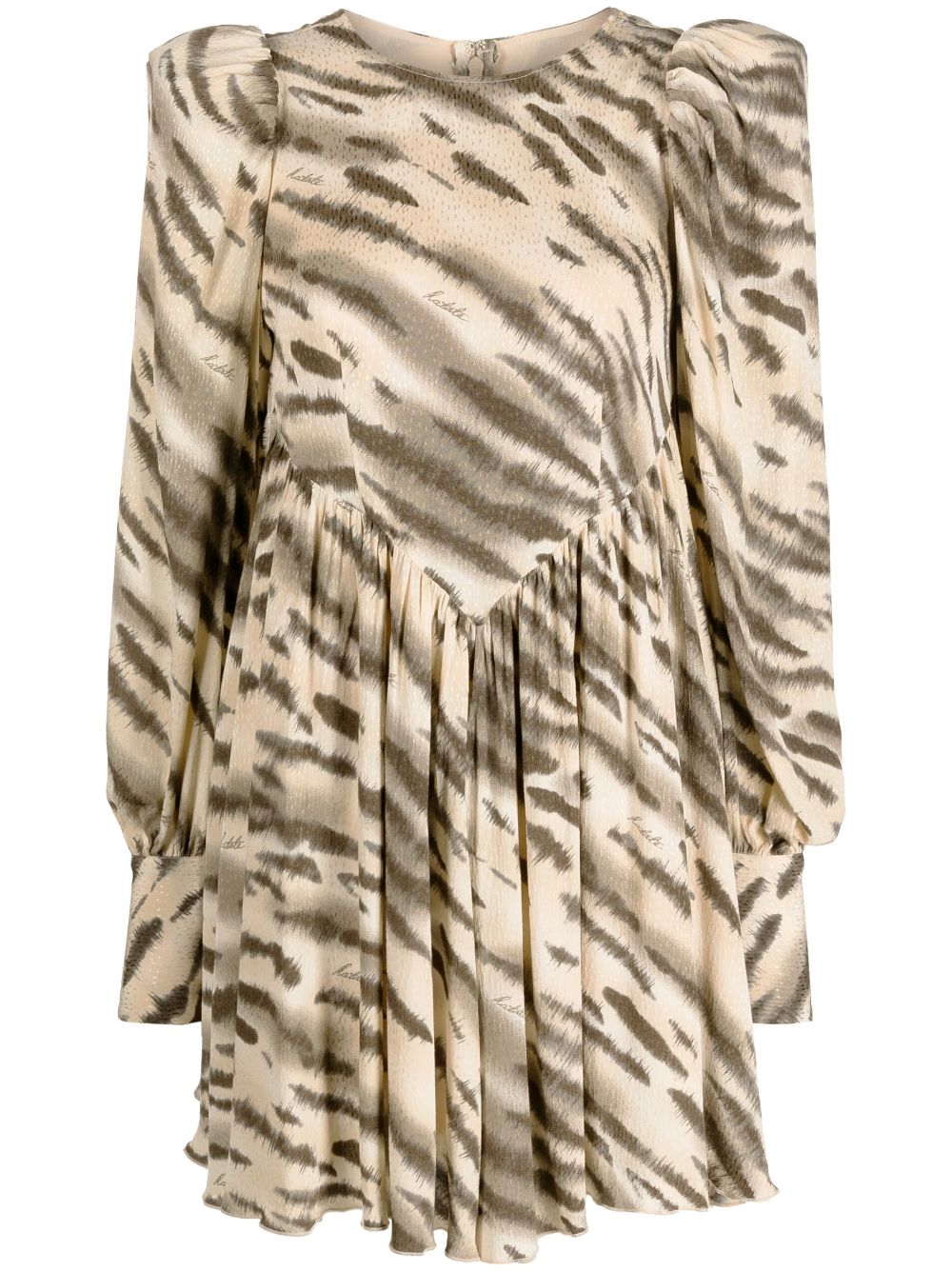 Rotate Birger Christensen Zebra-print Long-sleeve Minidress In Neutrals