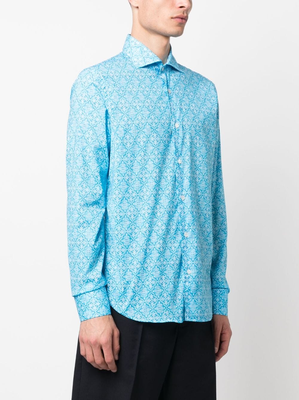 Shop Fedeli Graphic-print Cotton Shirt In Blue