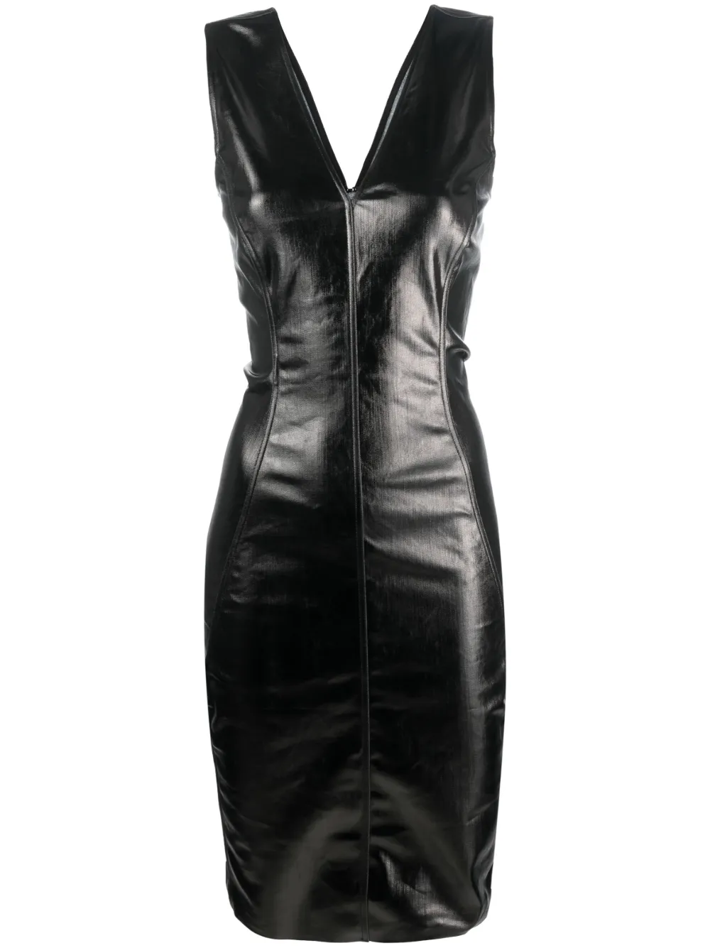 Rick Owens glossy-finish v-neck dress - Black