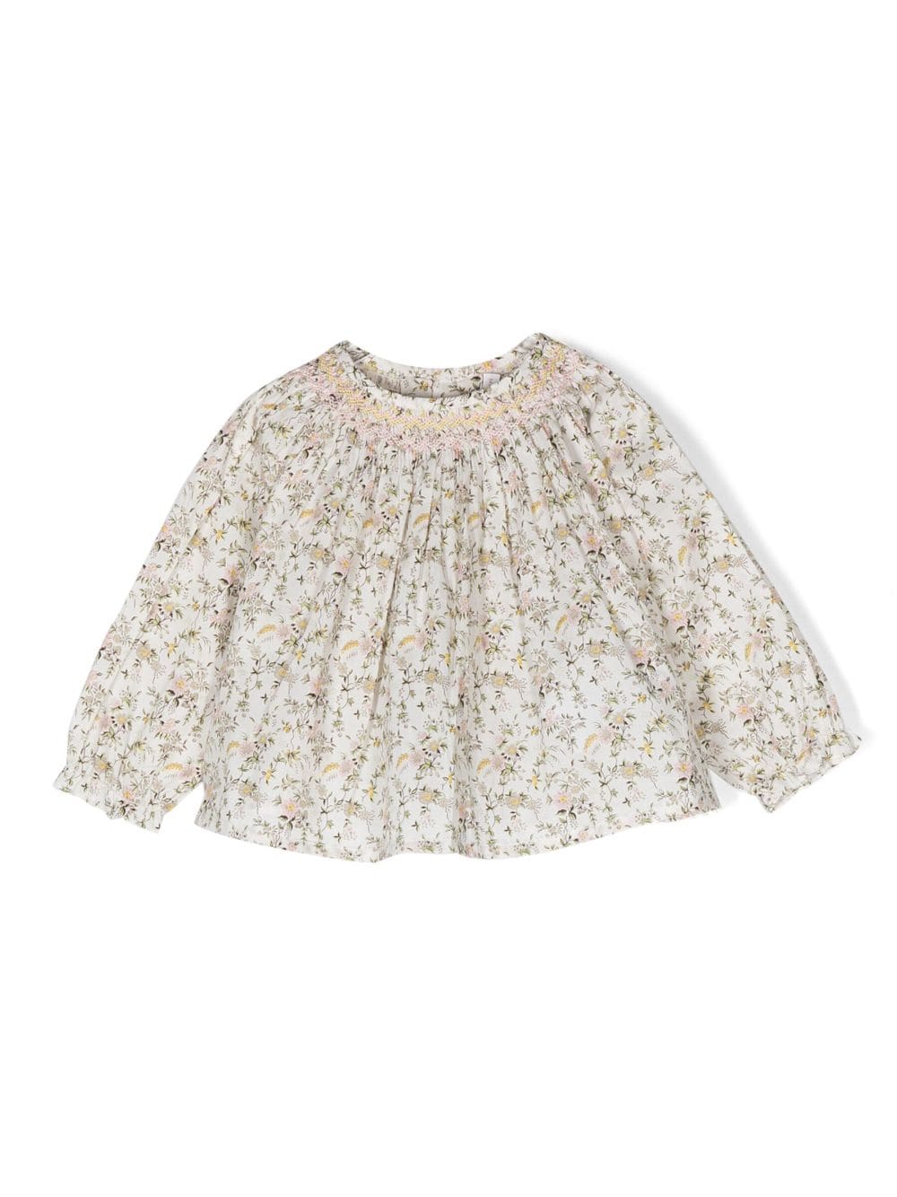 Bonpoint Babies' Floral-print Long Sleeves Blouse In White