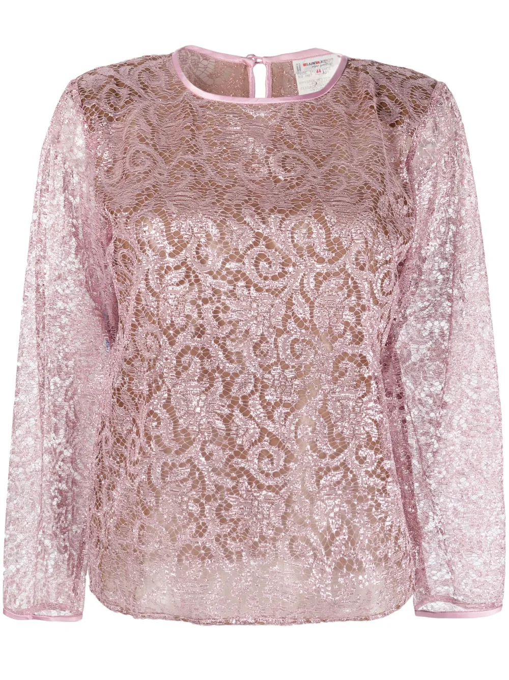 Pre-owned Saint Laurent 1980s Lurex Sheer Lace Blouse In Pink