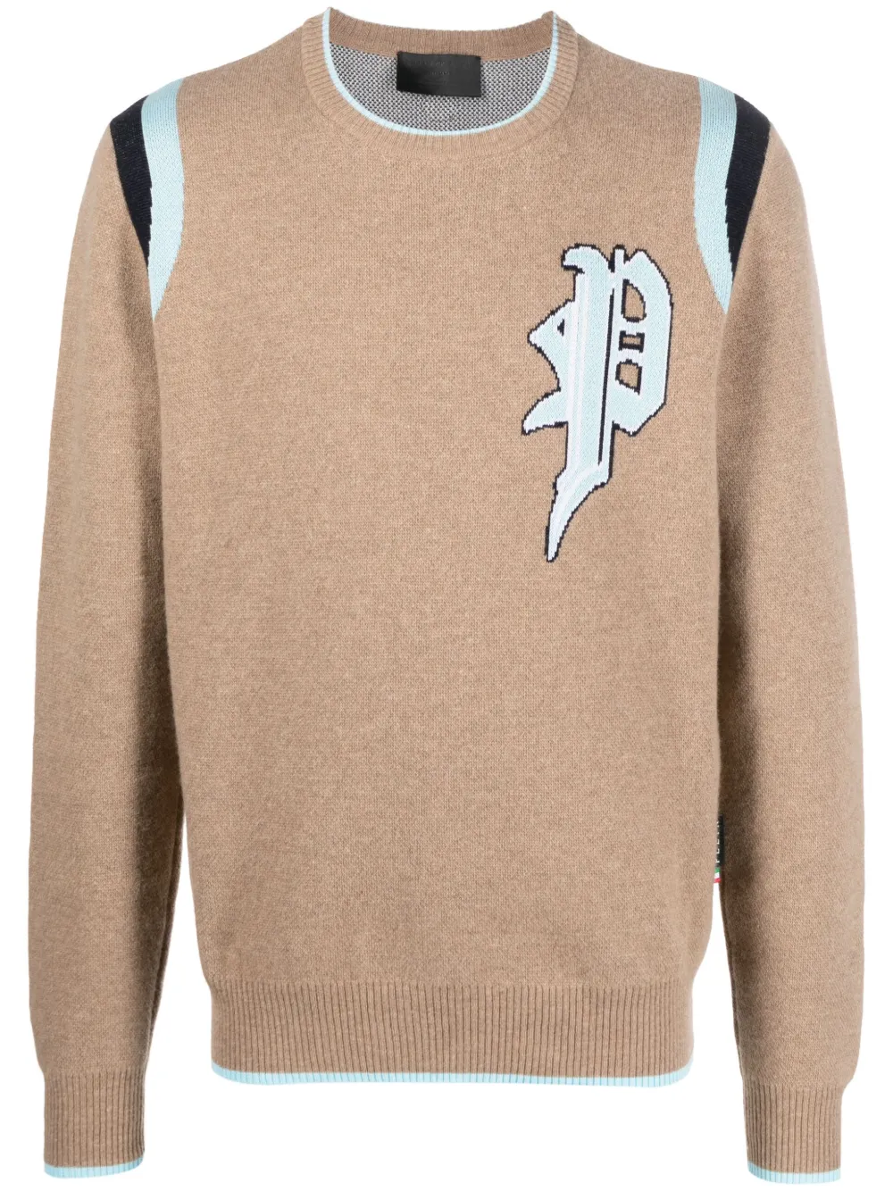 Philipp Plein Intarsia-knit Logo Knitted Sweatshirt In Brown