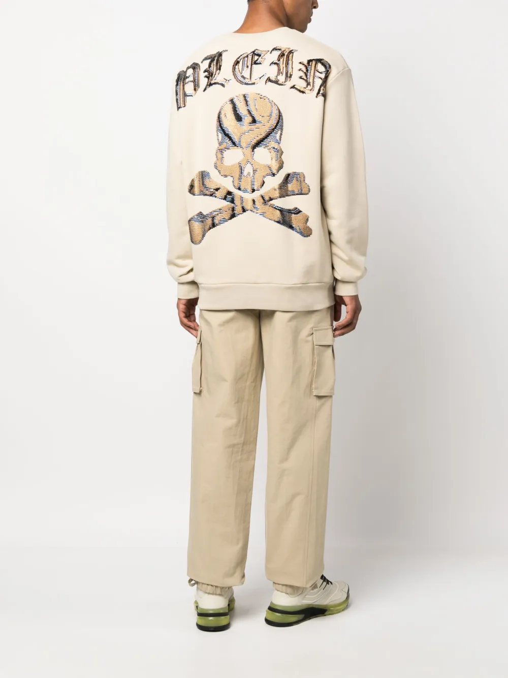 Shop Philipp Plein Skull-print Crew-neck Sweatshirt In Neutrals