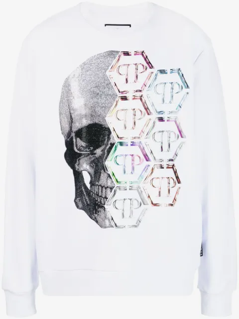 Philipp Plein sweatshirt med rund hals og dødningehovedtryk