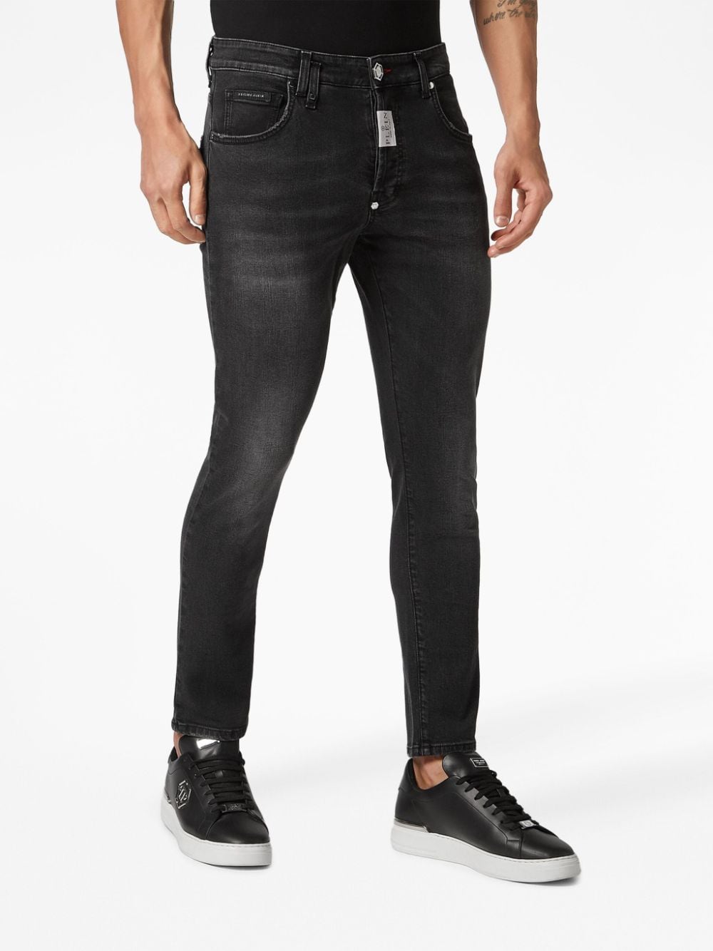 Shop Philipp Plein Logo-patch Skinny-cut Jeans In Black