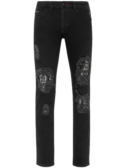 Philipp Plein rhinestone-embellished low-rise skinny jeans Men