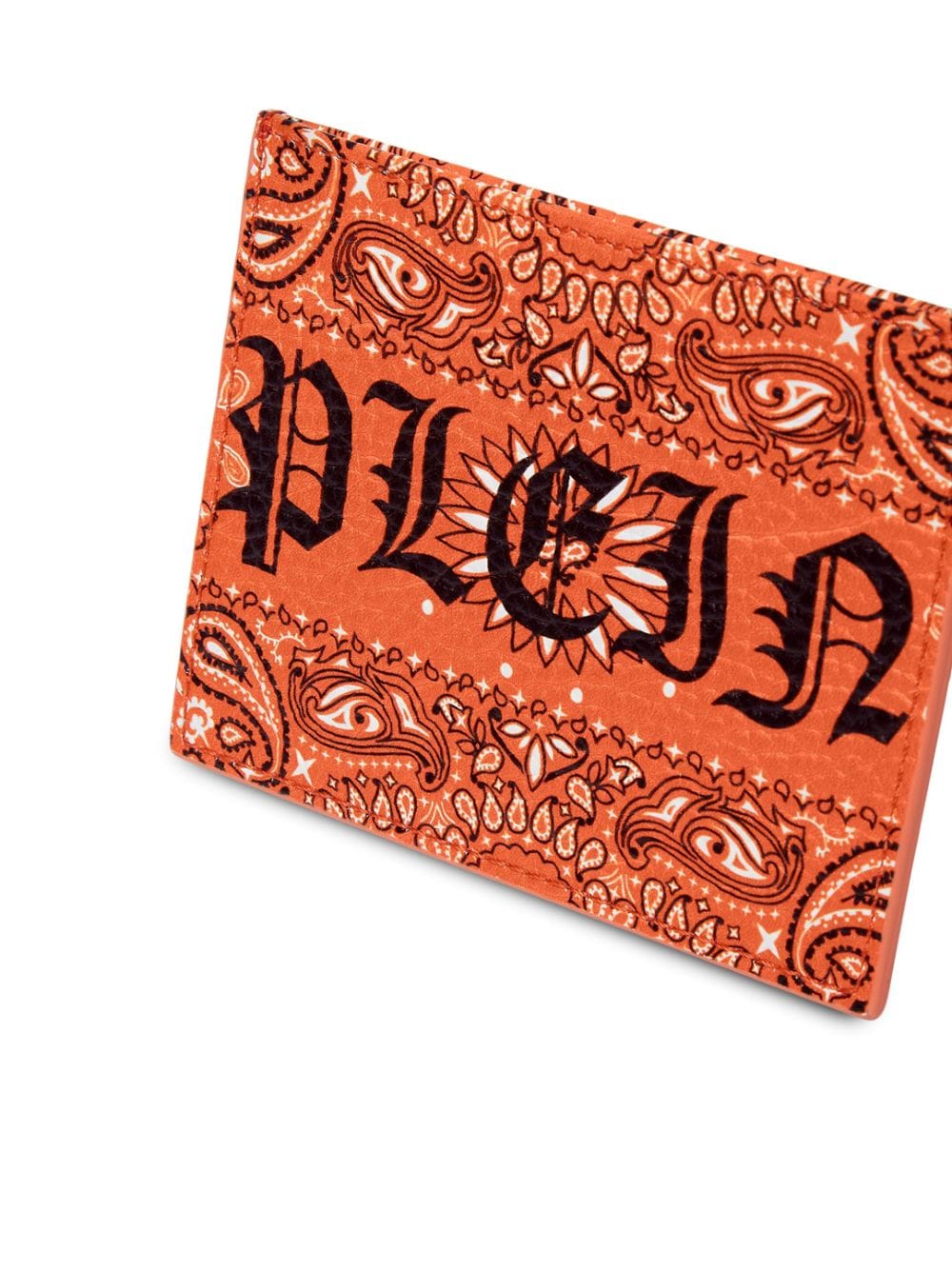 Shop Philipp Plein Gothic Plein Paisley-print Cardholder In Orange