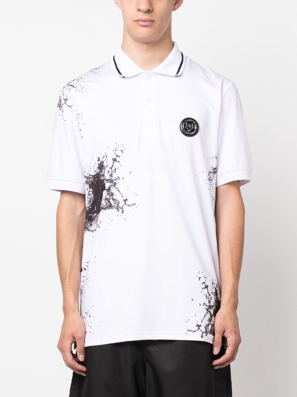 Shop Plein Sport Splash-print Cotton Polo Shirt In White